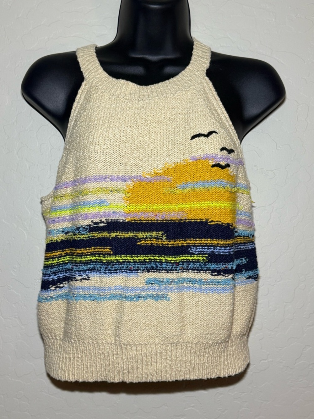 Pilcro Anthropologie Sunset Beach Scene Knit Halter Tank Small